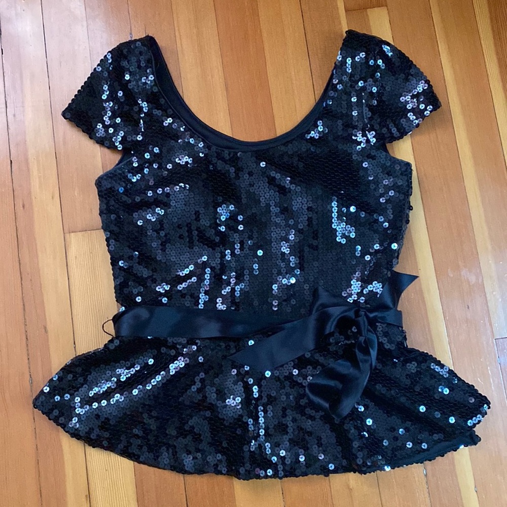 🧙Sequin peplum top with satin ribbon - Picture 1 of 4
